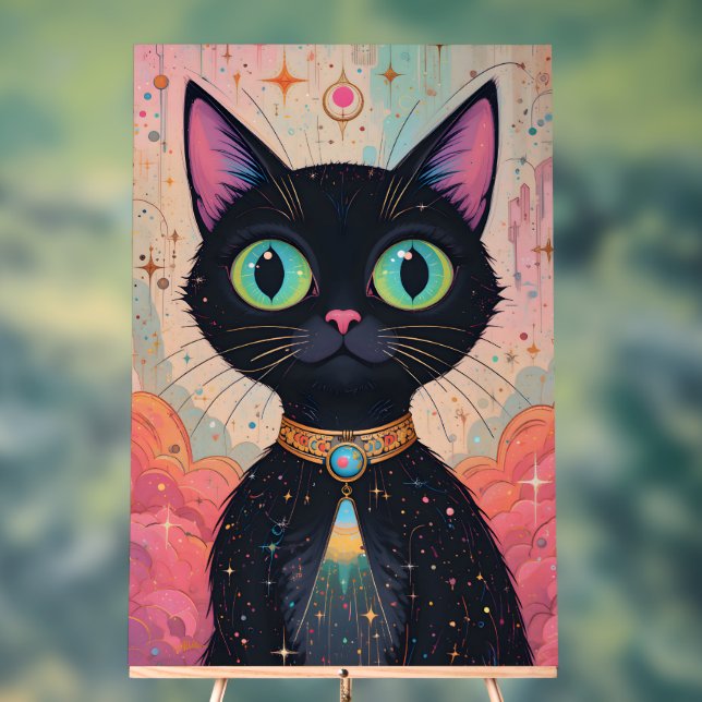Panneau En Acrylique Univers Chat Noir Cosmique Futuriste Atomique (Neutre)