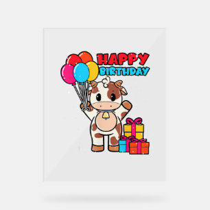 Panneau En Acrylique Vache Birthday Balloon Thème Cattleman Farman Cute