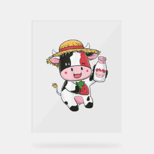 Panneau En Acrylique Vache de fraise Kawaii Anime Lait de fraise _7