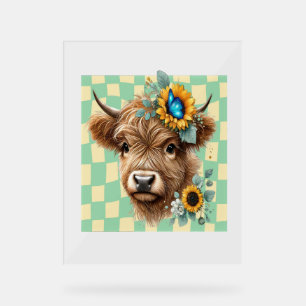 Panneau En Acrylique Vache de tournesol, Vache de joli Highland