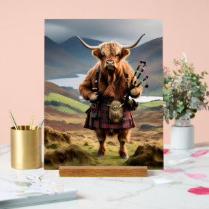 Panneau En Acrylique Vache des Highlands écossaise sonnant de la cornem