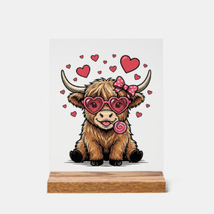 Panneau En Acrylique Vache des Highlands mignonne Saint-Valentin lunett