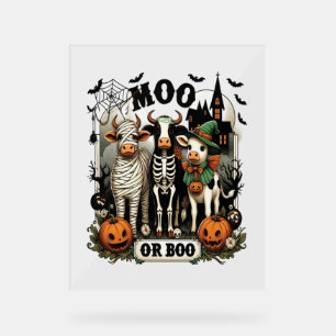 Panneau En Acrylique Vache d'Halloween Moo ou Boo