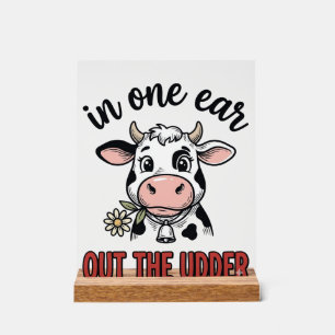 Panneau En Acrylique Vache drôle avec une oreille dans l'autre du tee-s