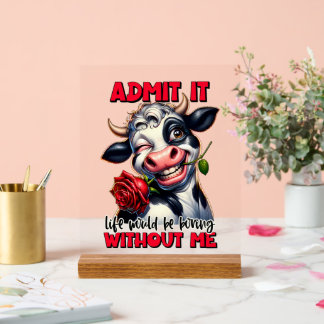 Panneau En Acrylique Vache drôle ennuyeux vie mot art
