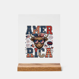 Panneau En Acrylique Vache écossaise patriotique Amérique Chemise 4 jui
