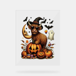 Panneau En Acrylique Vache Highland à l'Halloween Citrouille