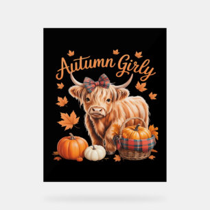Panneau En Acrylique Vache Highland Chute Automne Fille Thanksgiving C