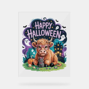 Panneau En Acrylique Vache Highland Mignonne Halloween (2)