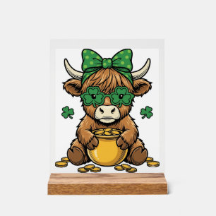 Panneau En Acrylique Vache Highland St Patrick Pot d'Or Art Vintage_1