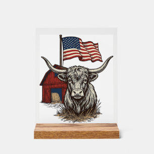 Panneau En Acrylique Vache Longhorn Patriotique et Conception Vectoriel