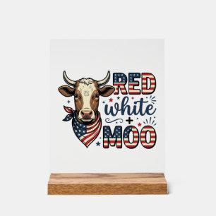 Panneau En Acrylique Vache Patriotique Rouge Blanc Moo Chemise 4 Juille