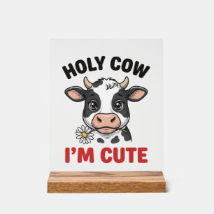 Panneau En Acrylique Vache sacrée je suis mignon Gravure vintage de vac