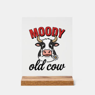 Panneau En Acrylique Vache Vieille Humeur Vintage Dessin de T-shirt de