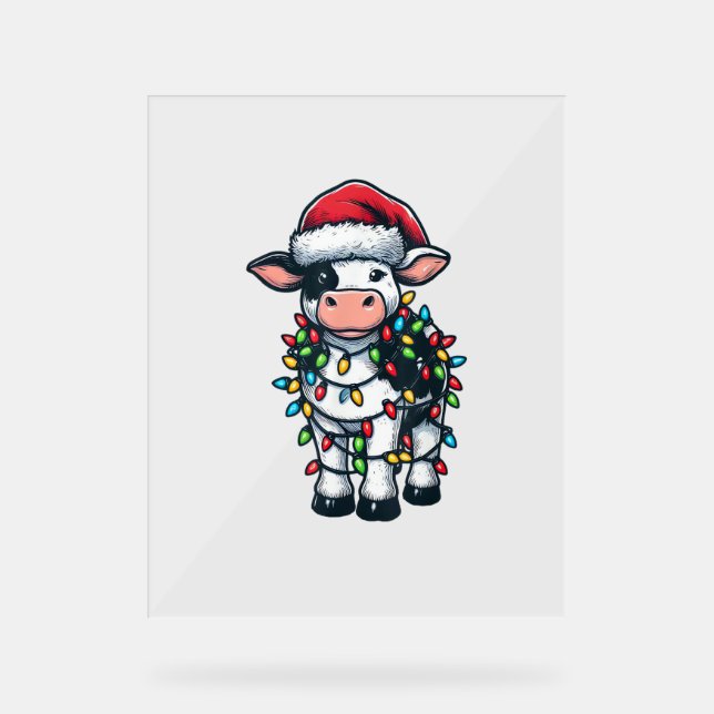 Panneau En Acrylique Vache Xmas tenue mignonne Père Noël Vache (Recto)