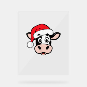 Panneau En Acrylique Vaches de Noël Père Noël mignonne Noël Heifer Fill