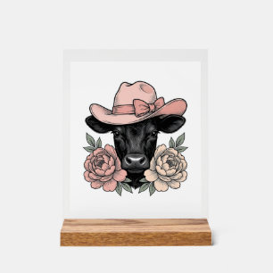 Panneau En Acrylique Vachette Cowgirl Rose avec Pivoines Vintage Vector