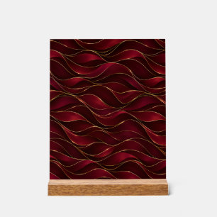 Panneau En Acrylique Vagues de marbre rouge burgundy élégantes avec acc