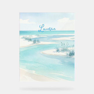 Panneau En Acrylique vagues de plage à l'aquarelle bleu pastel nom modi