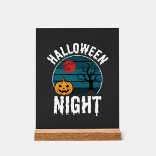 Panneau En Acrylique Vecteur d'arbre de citrouille de nuit d'Halloween