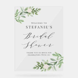 Panneau En Acrylique Verdure et Fleurs Blanches Fête de Mariage Gris