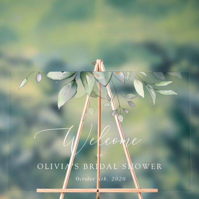 Panneau En Acrylique Verdure, Eucalyptus Feuilles, Boho, Bienvenue nupt (Neutre)