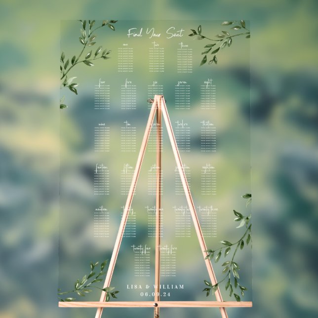 Panneau En Acrylique Verdure | Plan de table de mariage (Neutre)