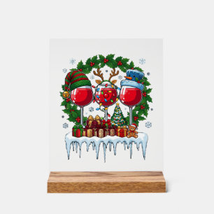 Panneau En Acrylique Verres à vin rouge de Noël Couronne de houx Bonhom