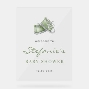 Panneau En Acrylique Vert Aquarelle Baby shower Chaussures bébé