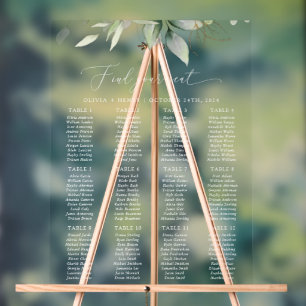 Panneau En Acrylique Vert, Eucalyptus Feuilles, Mariage Seating Chart
