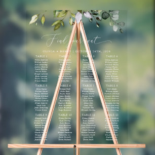 Panneau En Acrylique Vert, Eucalyptus Feuilles, Mariage Seating Chart
