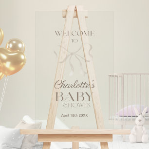 Panneau En Acrylique Vert sauge clair Élégant Nœud Bienvenue Baby Showe