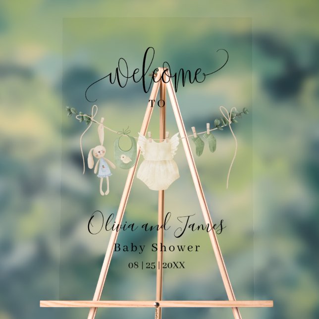 Panneau En Acrylique Vêtements de bébé Baby shower Invitation, minimali (Neutre)