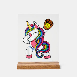 Panneau En Acrylique Vêtements de licorne de softball drôle de filles D