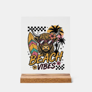 Panneau En Acrylique Vibes de plage vache highland été art vectoriel_1