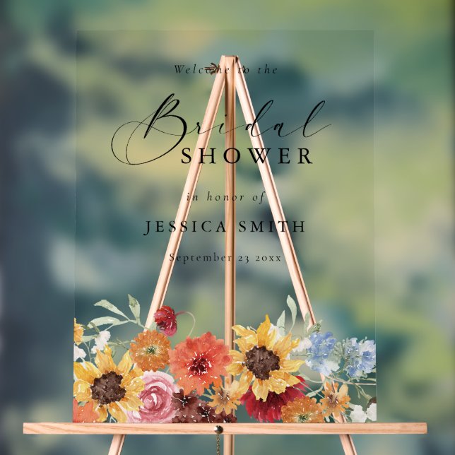 Panneau En Acrylique Vibrant Watercolor Floral Bridal Shower (Neutre)