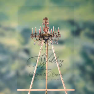 Panneau En Acrylique Vieux argent Chandelier esthétique Mariage Bienven