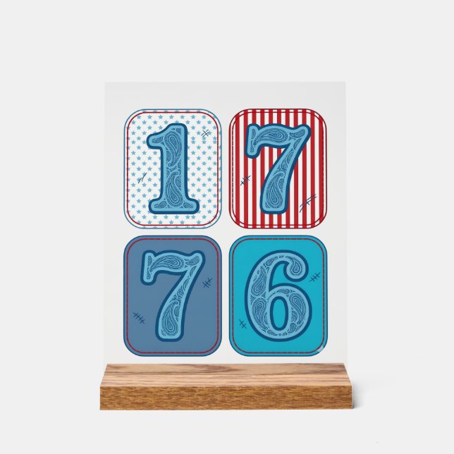 Panneau En Acrylique Vintage 1776 Patchwork Patriotique (Recto)
