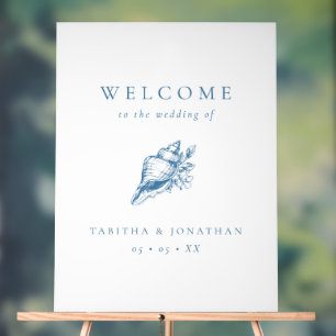 Panneau En Acrylique Vintage Blue Seashell Beach Mariage Bienvenue