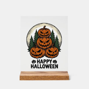 Panneau En Acrylique Vintage Citrouille Halloween Jack O Lanterne Forêt