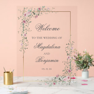 Panneau En Acrylique Vintage Dusty Rose Sage Green Mariage Bienvenue