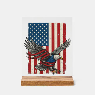 Panneau En Acrylique Vintage Eagle Drapeau Vectoriel T-Shirt Patriotiqu