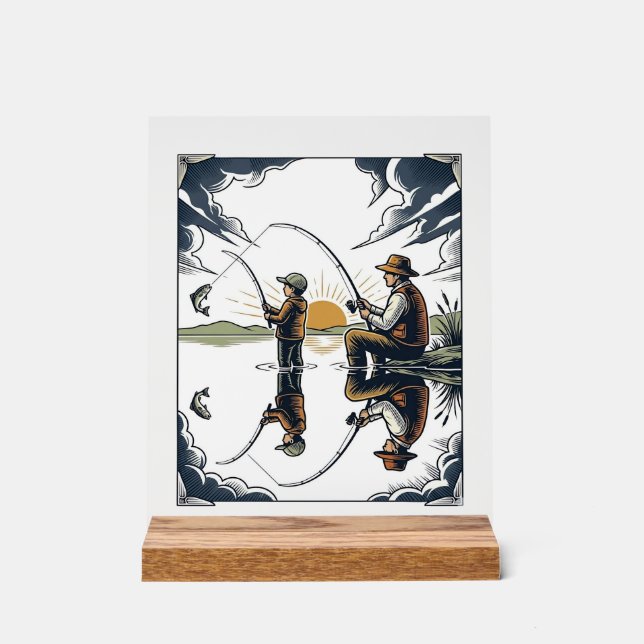 Panneau En Acrylique Vintage Father and Child Fishing Engraving Shirt D (Recto)