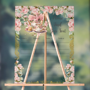 Panneau En Acrylique Vintage Rose Floral Tea Party Bébé Plan de table d