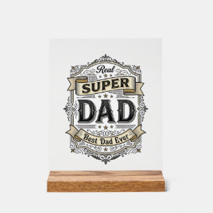 Panneau En Acrylique Vintage Super Papa Badge Conception de T-Shirt_1