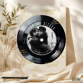 Panneau En Acrylique Vinyl Record Autograph Photo Wedding Guest Book