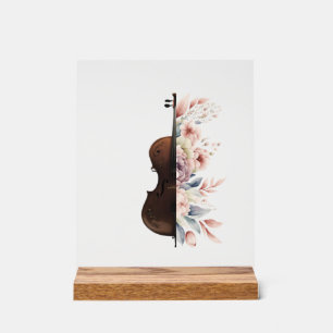 Panneau En Acrylique Violon parmi les fleurs. Bouquet de fleurs.