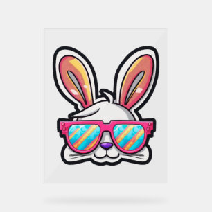 Panneau En Acrylique visage de lapin avec lunettes de soleil jour de Pâ