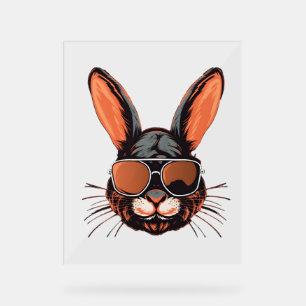 Panneau En Acrylique Visage De Lapin Avec Lunettes De Soleil Jour De Pâ