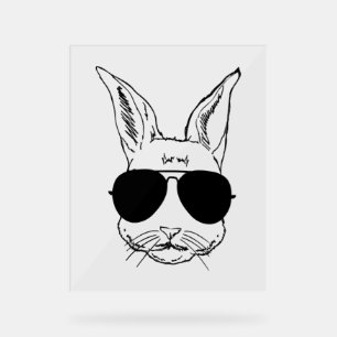 Panneau En Acrylique Visage de lapin avec lunettes de soleil Jour de Pâ